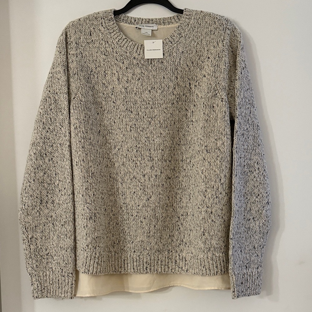 Club Monaco Split Back Woven Gray Crewneck Sweater